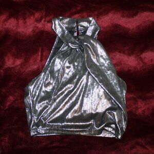 Metallic silver halter crop top